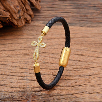 Trendy Classic Leather Rope Zircon Crystals Cross Bracelet Charming Bracelets - Christian Design Jewellery - The Jewellery Supermarket